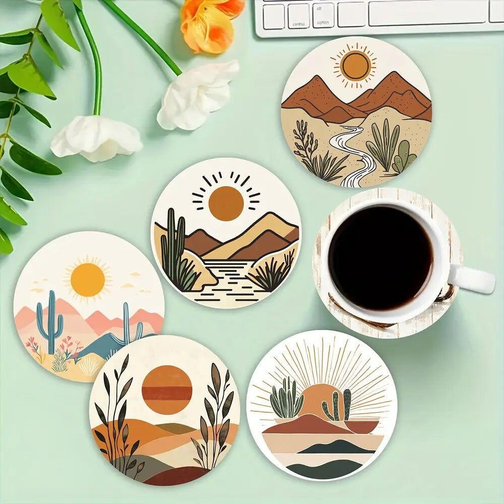 Set di 4/6 sottobicchieri in fango con motivo a picco di montagna Sun Creek