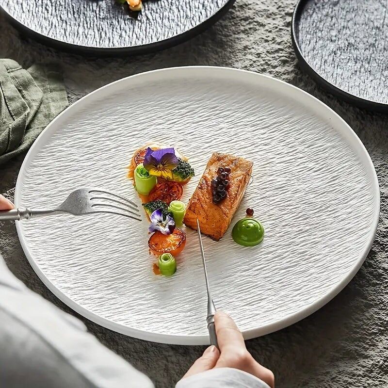 Piatto da portata in porcellana con bordo rialzato per insalata e bistecca 20.32 cm/25.4 cm