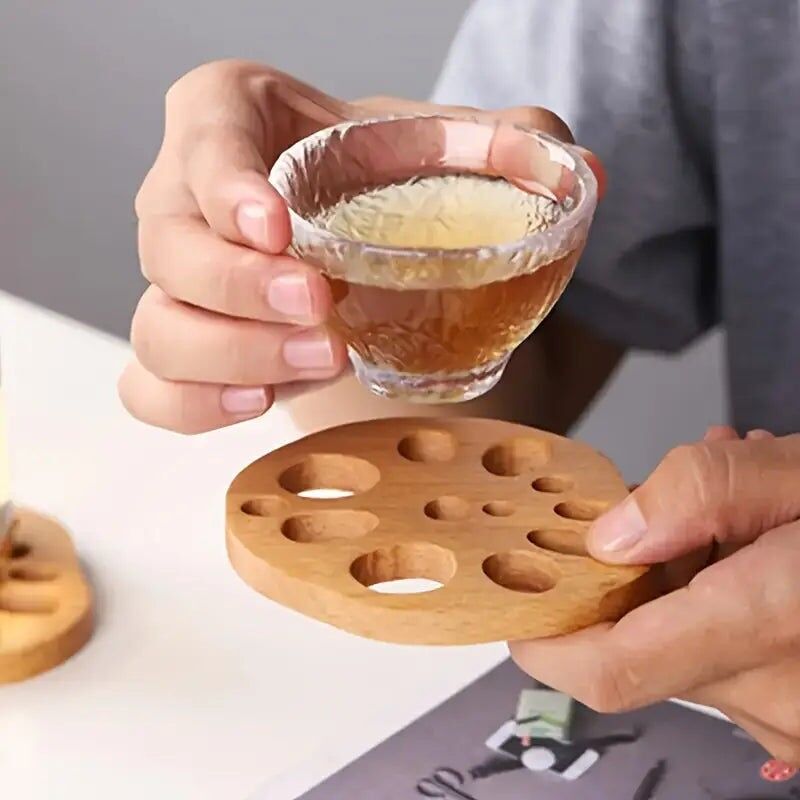 4 sottobicchieri in legno a forma di loto