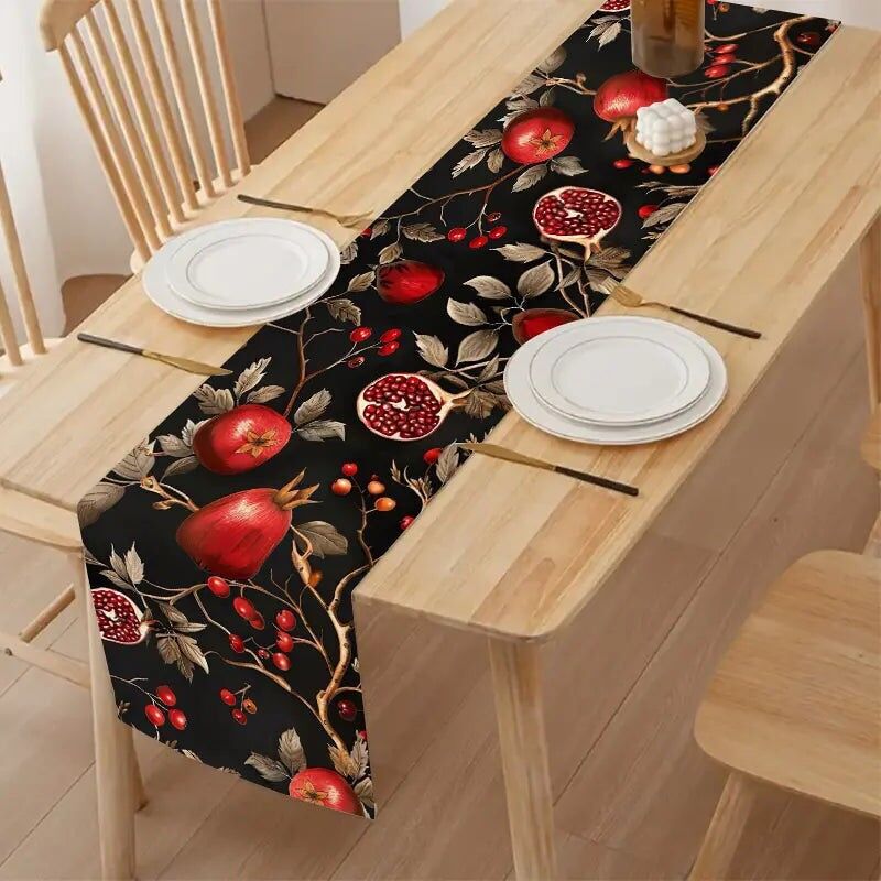 1 pezzo di tovaglia rettangolare con motivo vintage a melograno rosso