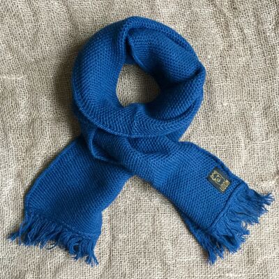 Honeycomb Knit Tassels Scarf – Blue