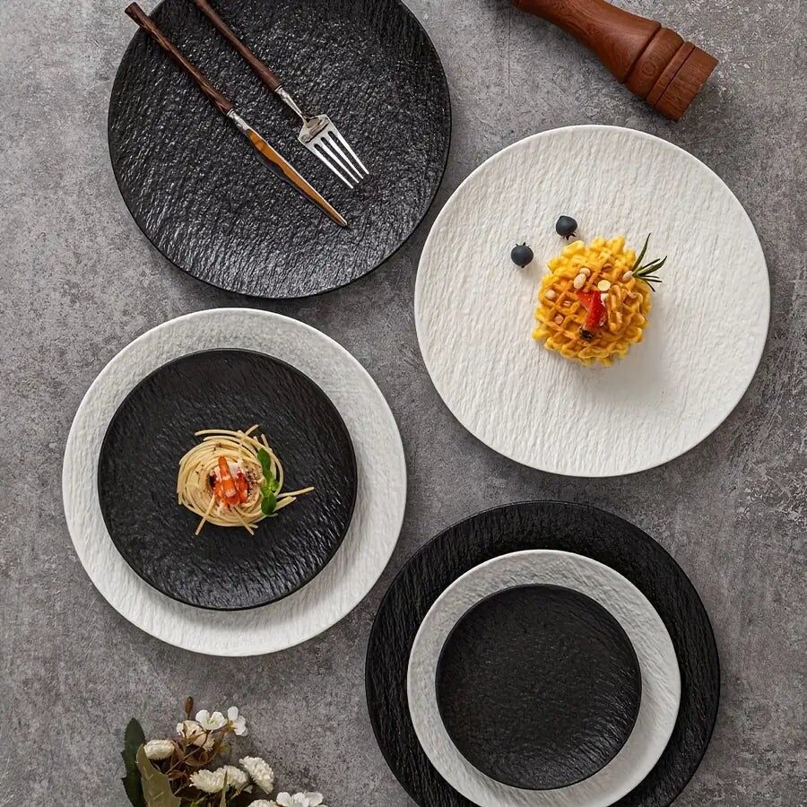 Piatto da portata in ceramica 2/4 pezzi con motivo a roccia testurizzata