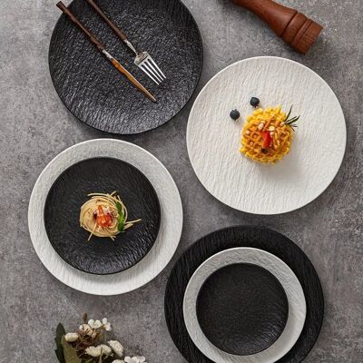 2/4pcs Ceramic Dinner Plate Textured Rock Design