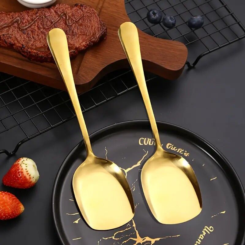 3pcs/4pcs/6pcs Set Golden Stainless Steel Serving Spoons with Long Handles