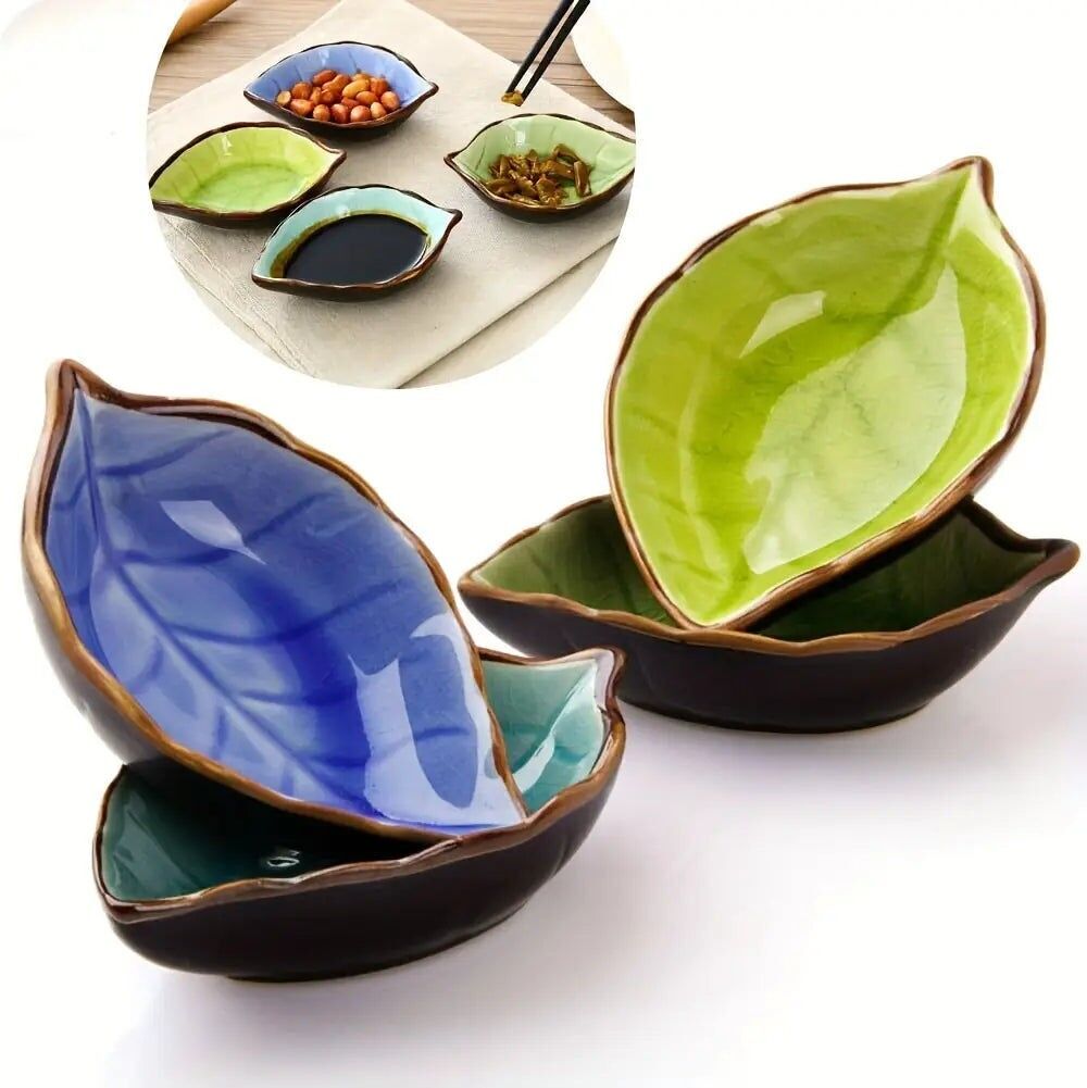 Set di 4 piatti per condimenti in ceramica a forma di foglia