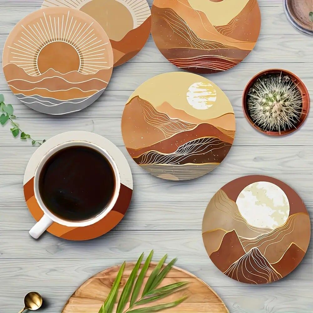 Set da 6 sottobicchieri in legno in stile bohémien per bevande