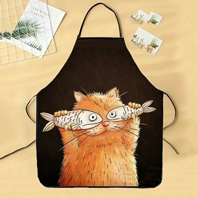 1 grembiule con motivo a gatto e pesce WhimsyCat