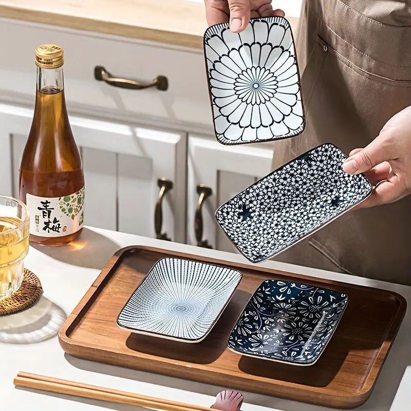 Set di 4 piatti da sushi e dessert in ceramica Boho