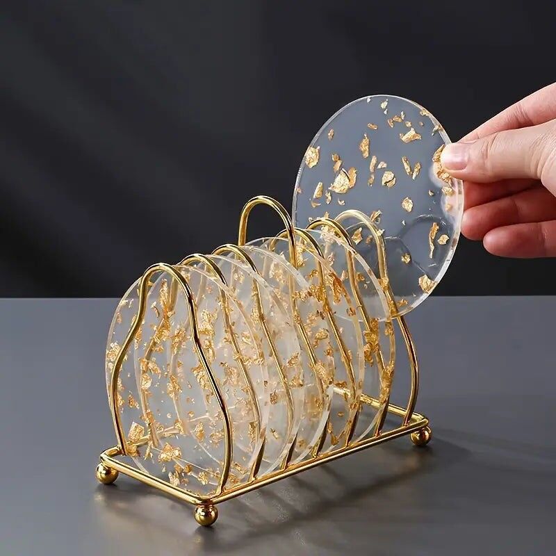 6 sottobicchieri in acrilico con lamina dorata