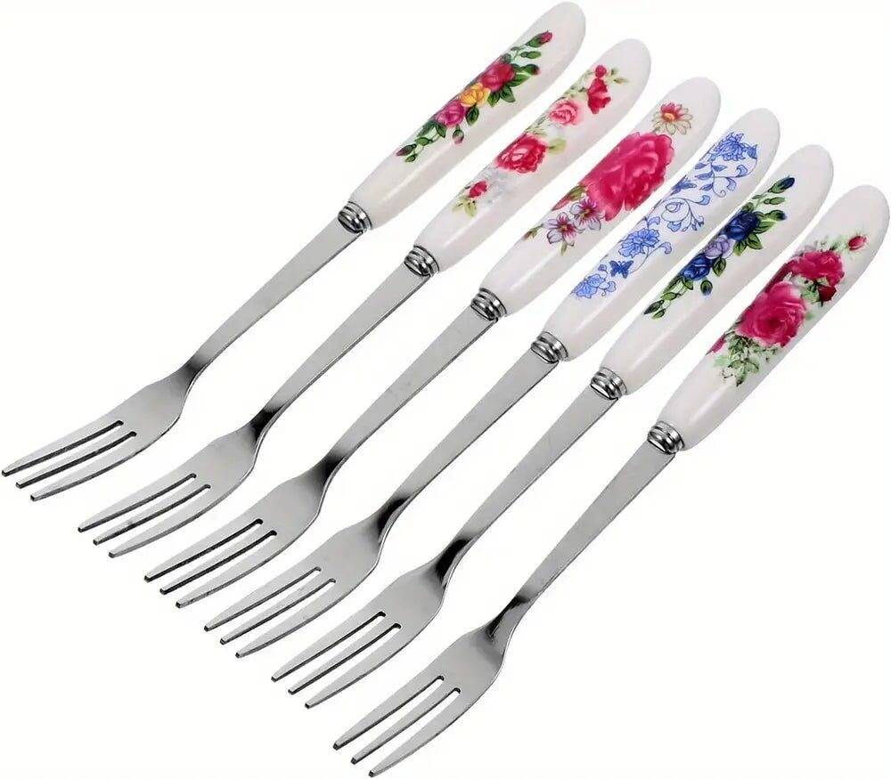 Set da 6 forchette da tavola in acciaio inossidabile con manici in ceramica