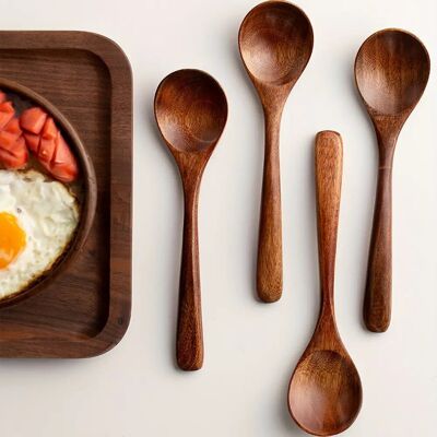 Set di 4 cucchiai da portata in legno - Utensili da cucina artigianali resistenti