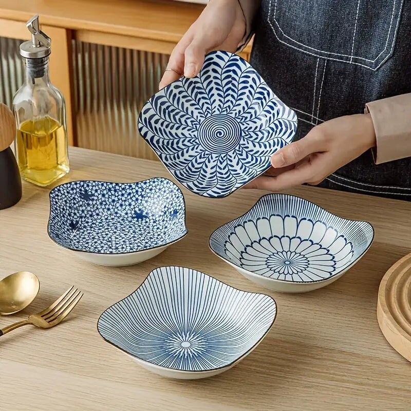 Set di 4 teglie quadrate in ceramica, motivo floreale