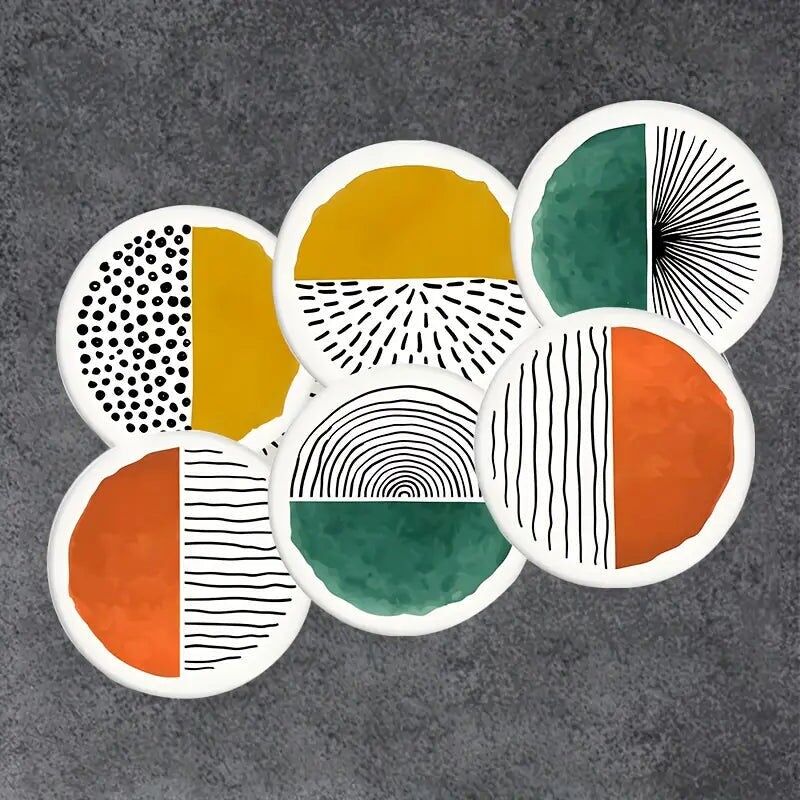 Set di 6 sottobicchieri in legno con motivo astratto colorato