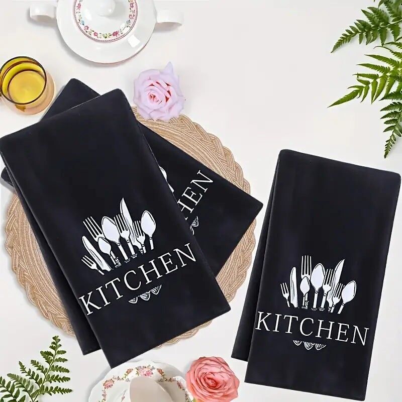 2 pezzi di asciugamani da cucina in microfibra morbidi e assorbenti - Design cucchiaio e forchetta