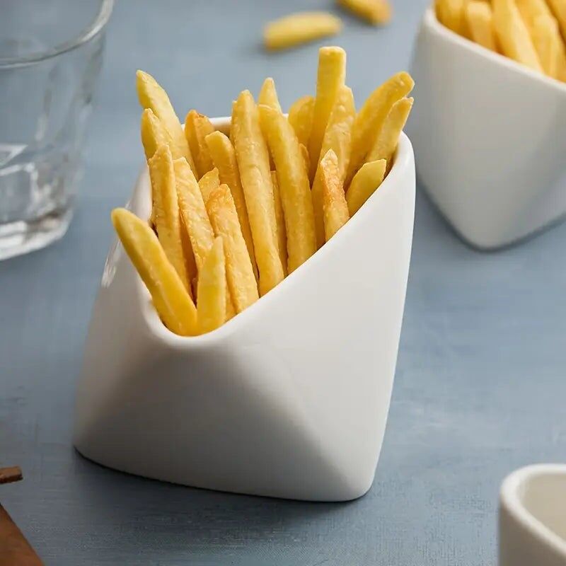 1 taza de cerámica para papas fritas - Tazón triangular para servir bocadillos y salsas