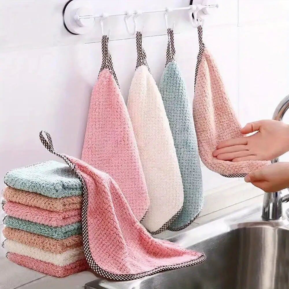 5pcs Thickened Coral Velvet Dish Towels, Soft Absorbent Towels