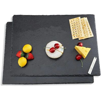 2-Pack Black Stone Slate Platters with 2 Chalk Pens
