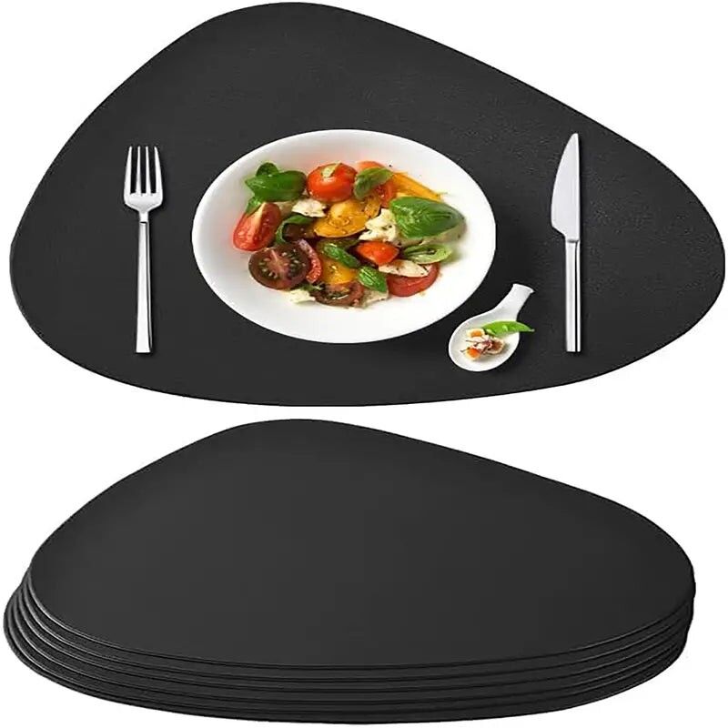 6pcs Set of Black Round and Oval Faux Leather Table Mats