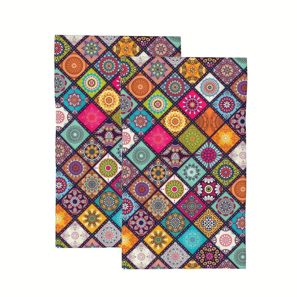 Set of 2 Bohemian Kitchen Towels- Soft And Absorbent Dishcloths