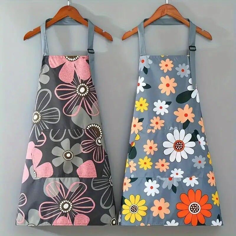1pc Floral Polyester Apron, Oil-Proof & Waterproof