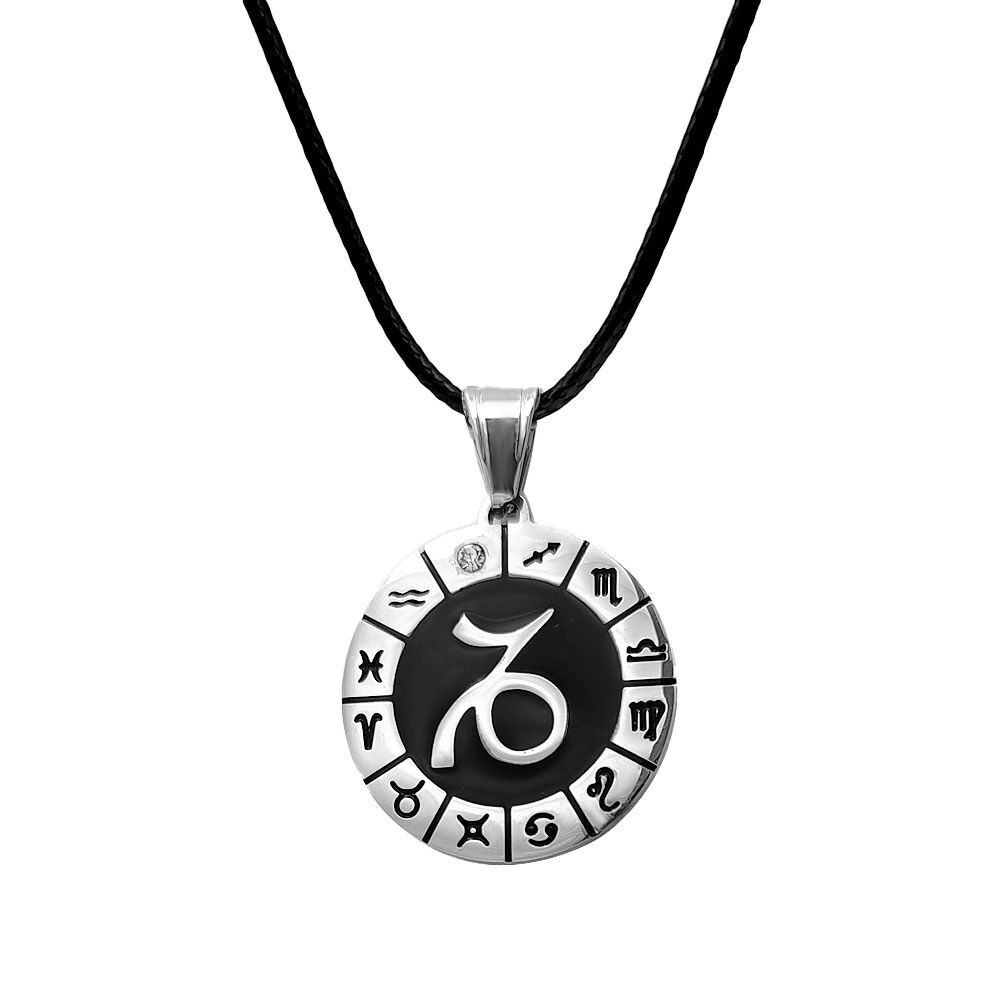 Zodiac necklace with leather strap - Capricorn - stainless steel pendant