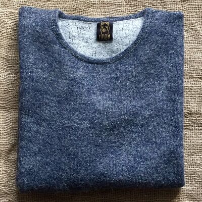 Pullover aus Babyalpakawolle und Seide – Blau/Weiß