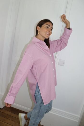 Chemise droite à rayure rose en coton Made in France 4