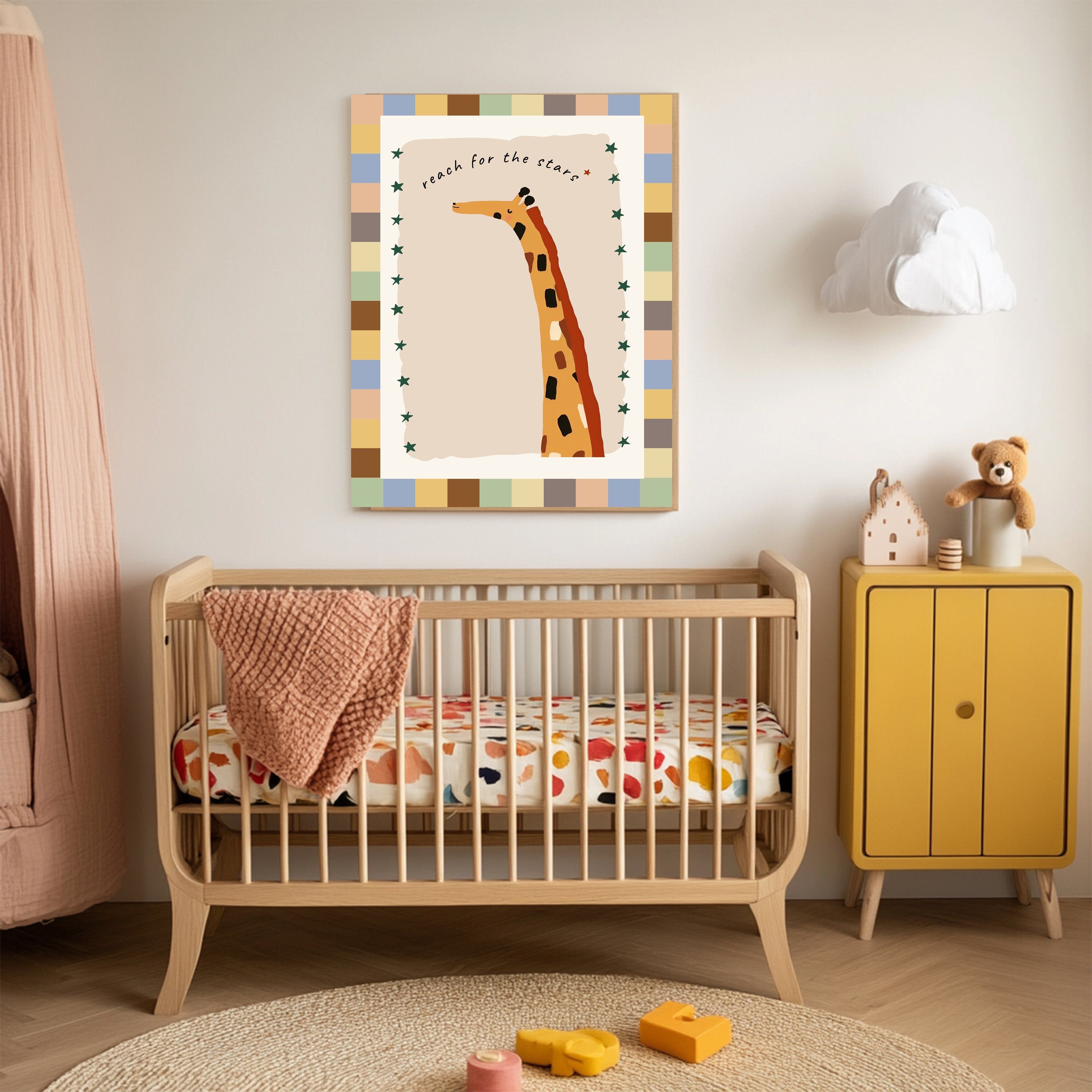 Giraffe 'Reach For The Stars' Kinderzimmer Kunstdruck