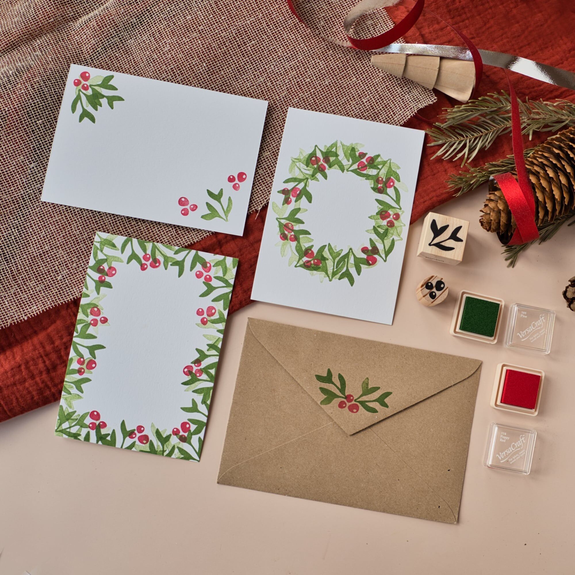 DIY-Briefmarken-Set mit Blumenmotiven für Weihnachten – 20 Postkarten mit Kraftumschlag