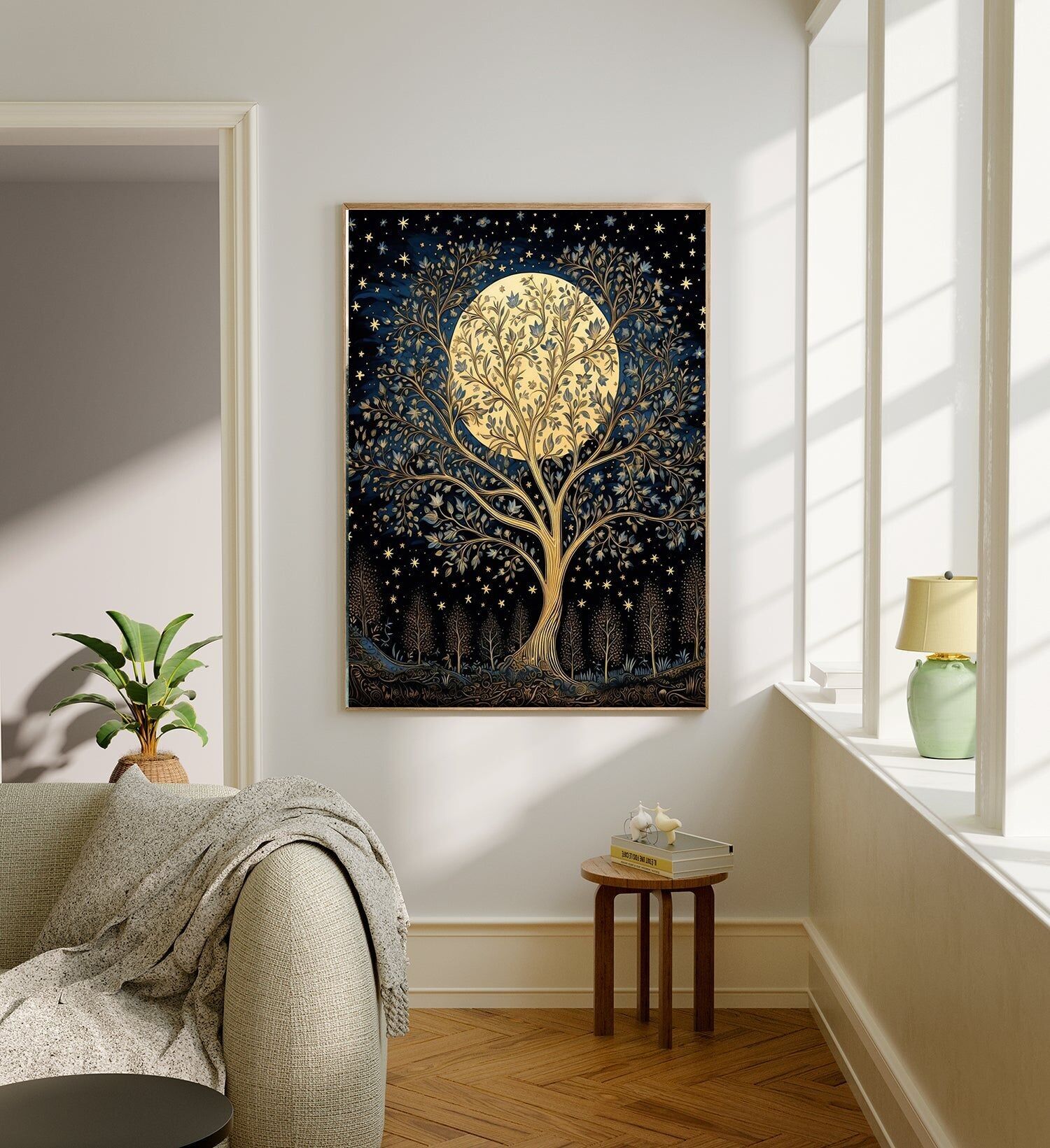 La Lune Himmlischer Mond und Sterne Kunstdruck