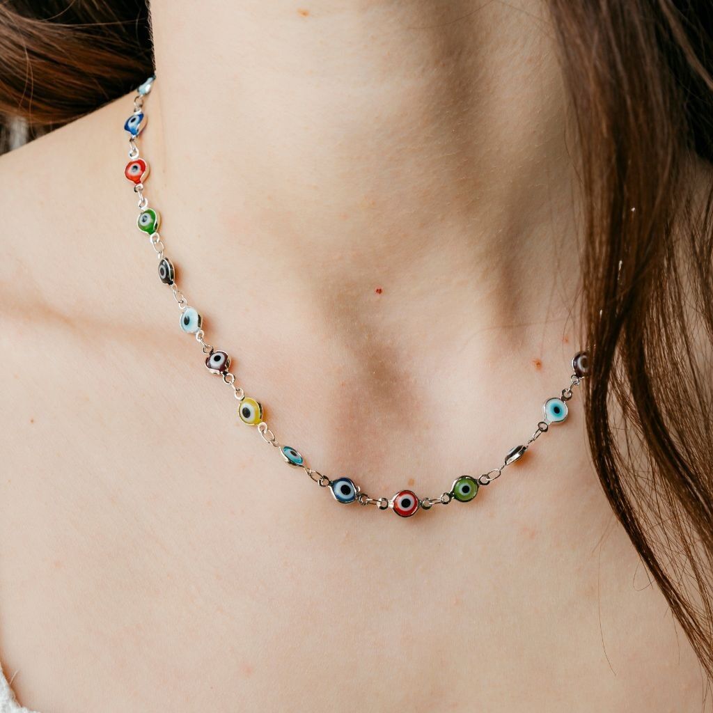 Collana girocollo regolabile in argento con protezione contro il malocchio greco Nazaria Mal De Ojo