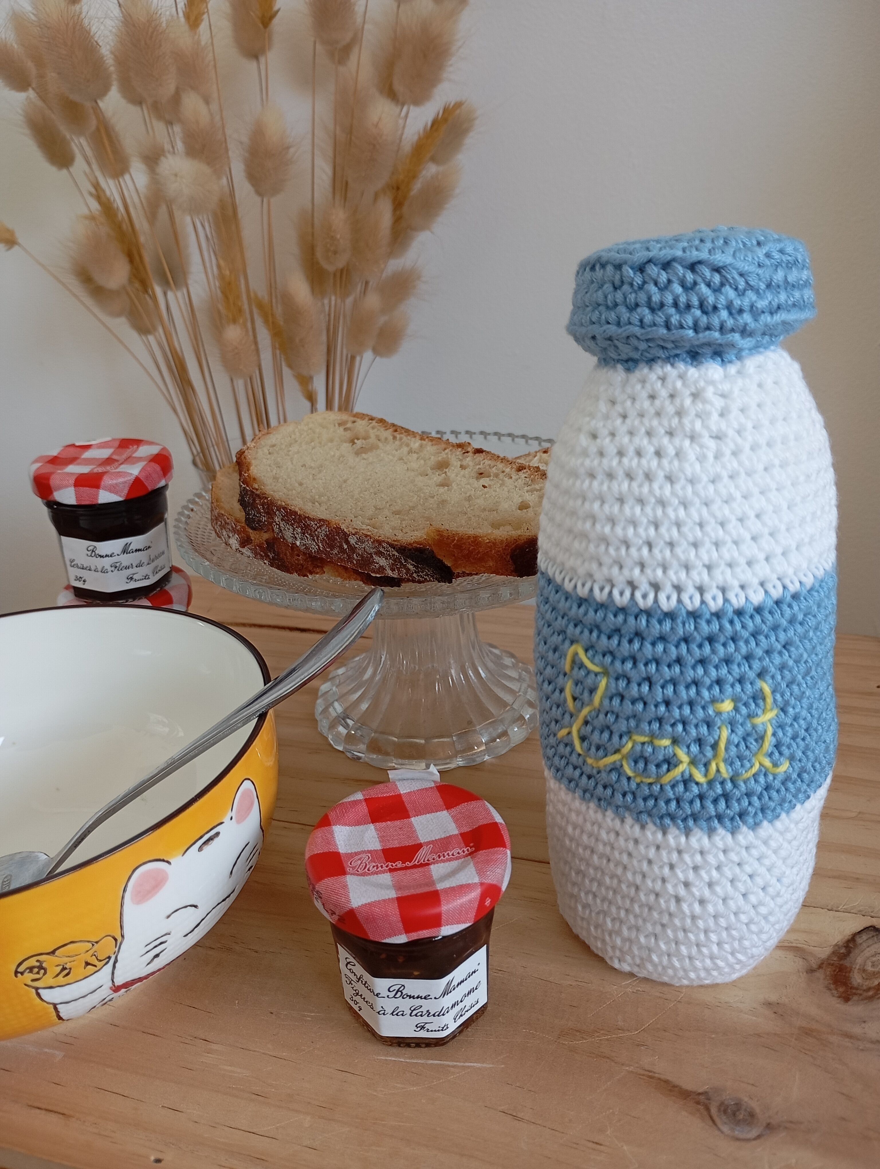 Bottiglia del latte - set da pranzo all'uncinetto