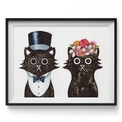 Señor y señora gato pared arte impresión A4 y A3