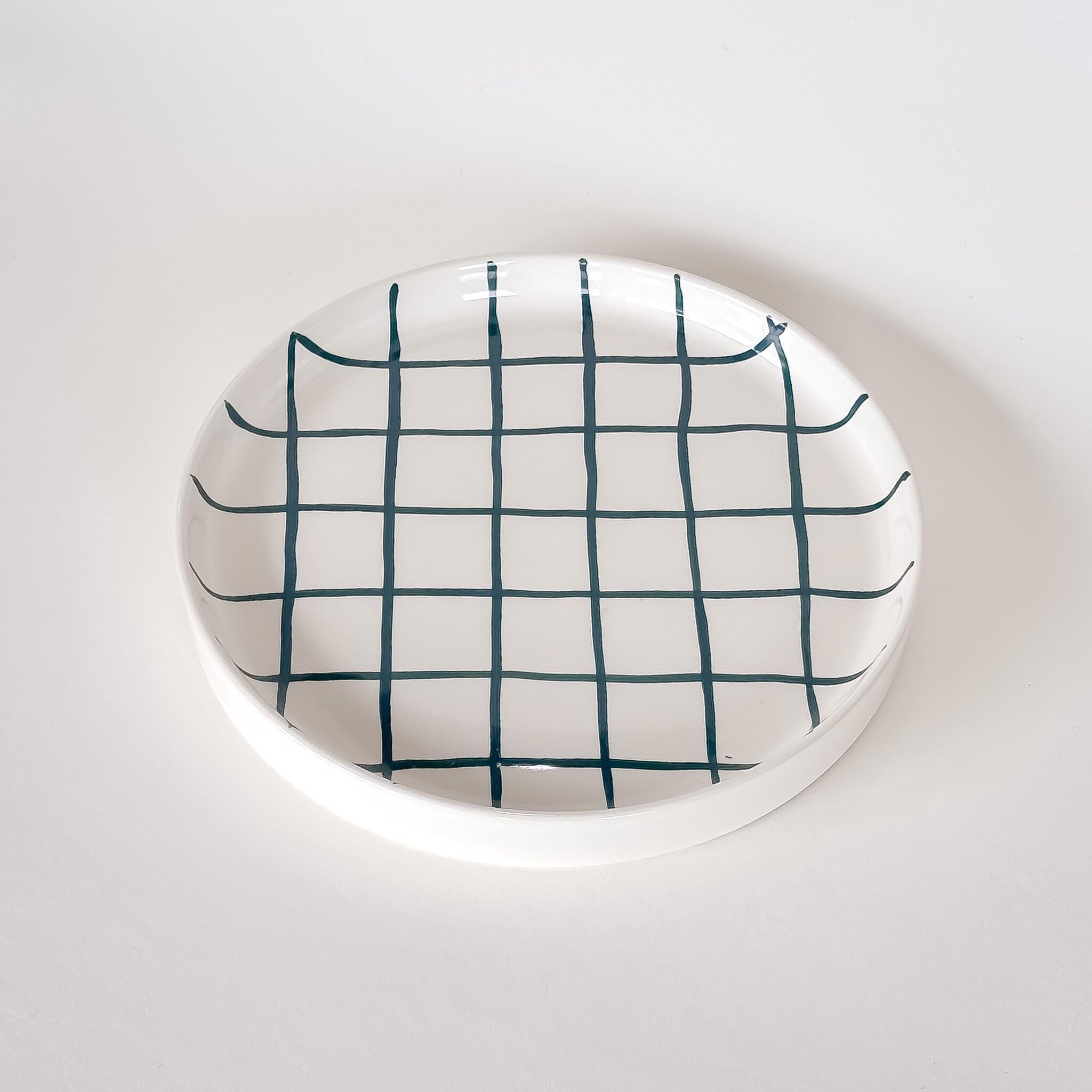 Piatto - quadretti verdi - dipinto a mano