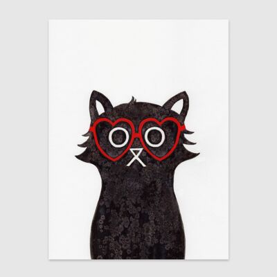Heart Specs Cat Fine Art Print 12x16inches