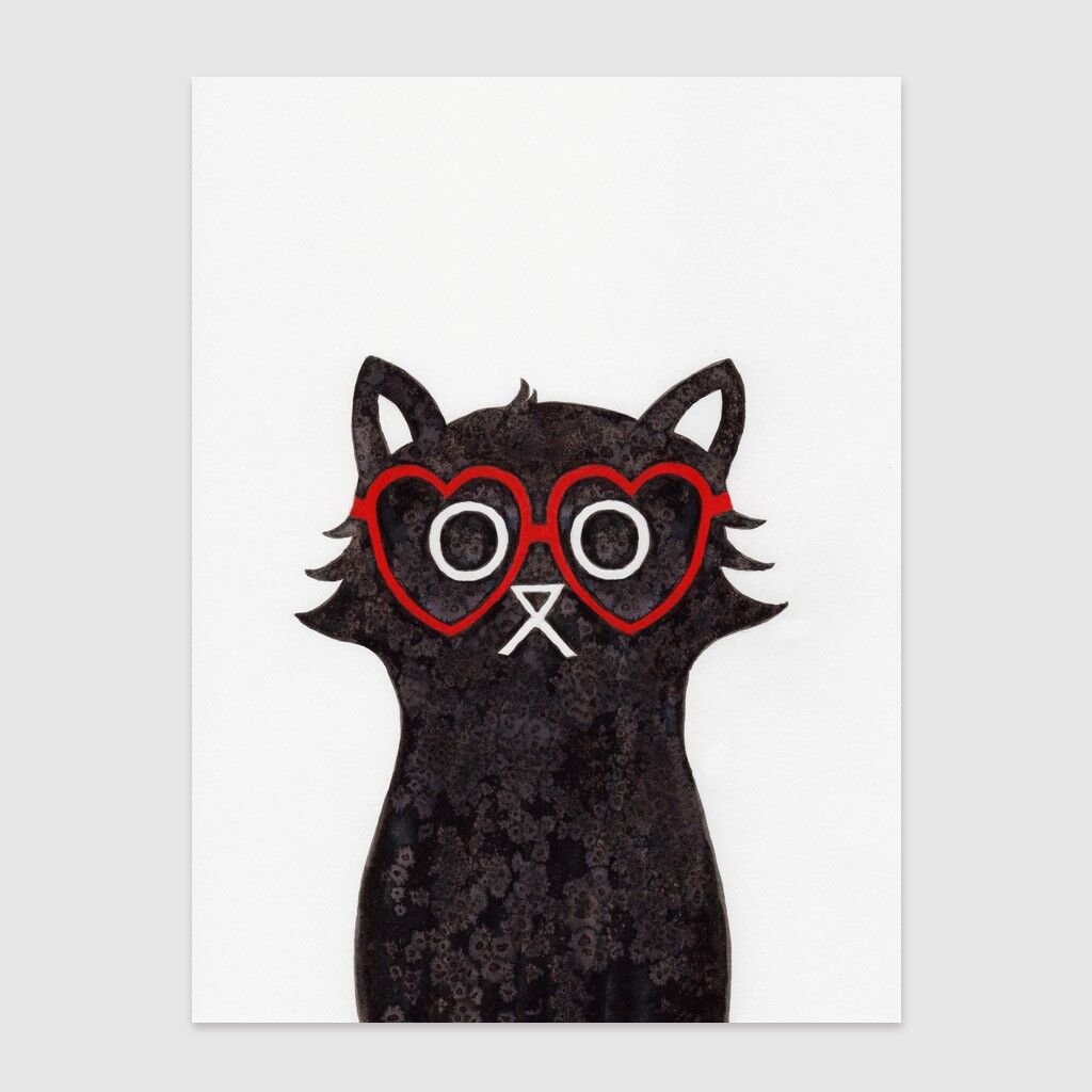 Heart Specs Cat Wall Art Print A4