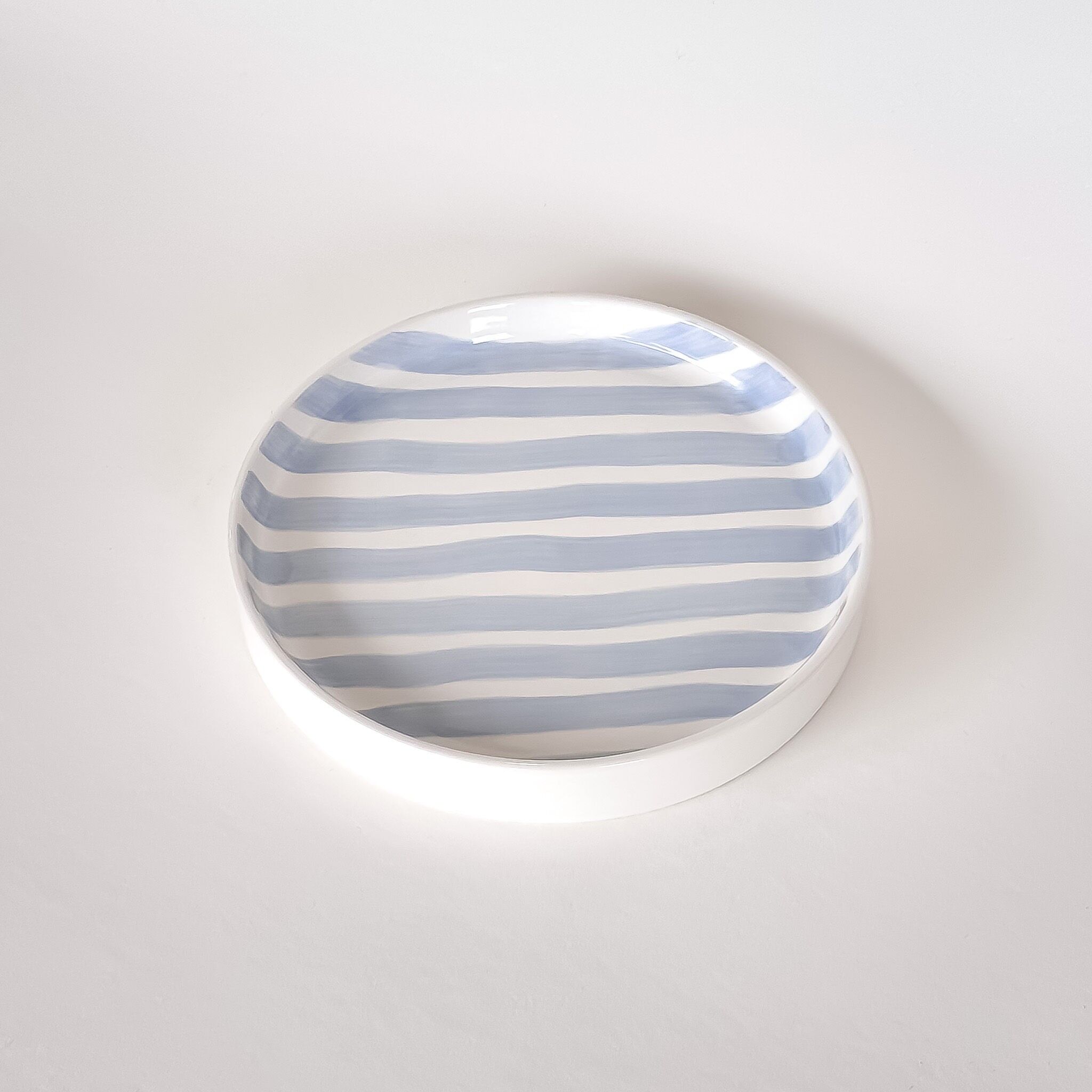 Small plate - light blue stripes - hand-painted