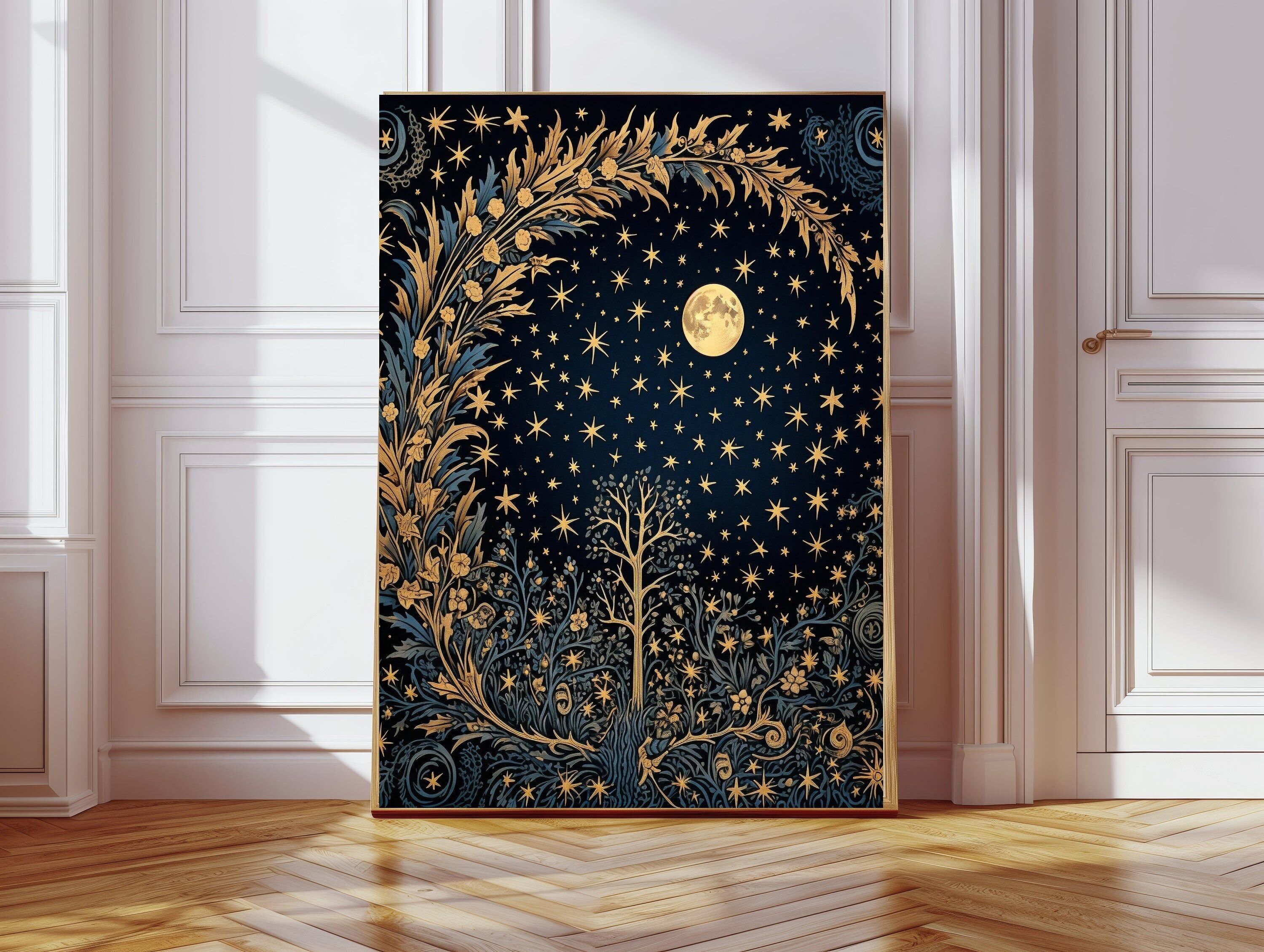 La Lune Himmlischer Mond und Sterne Kunstdruck