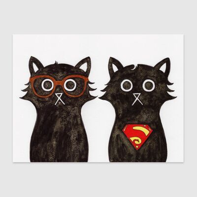Super Duo Katzen Wandkunstdruck A4 und A3