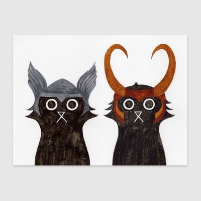 Asgard Duo Cats Wall Art Print A4 and A3