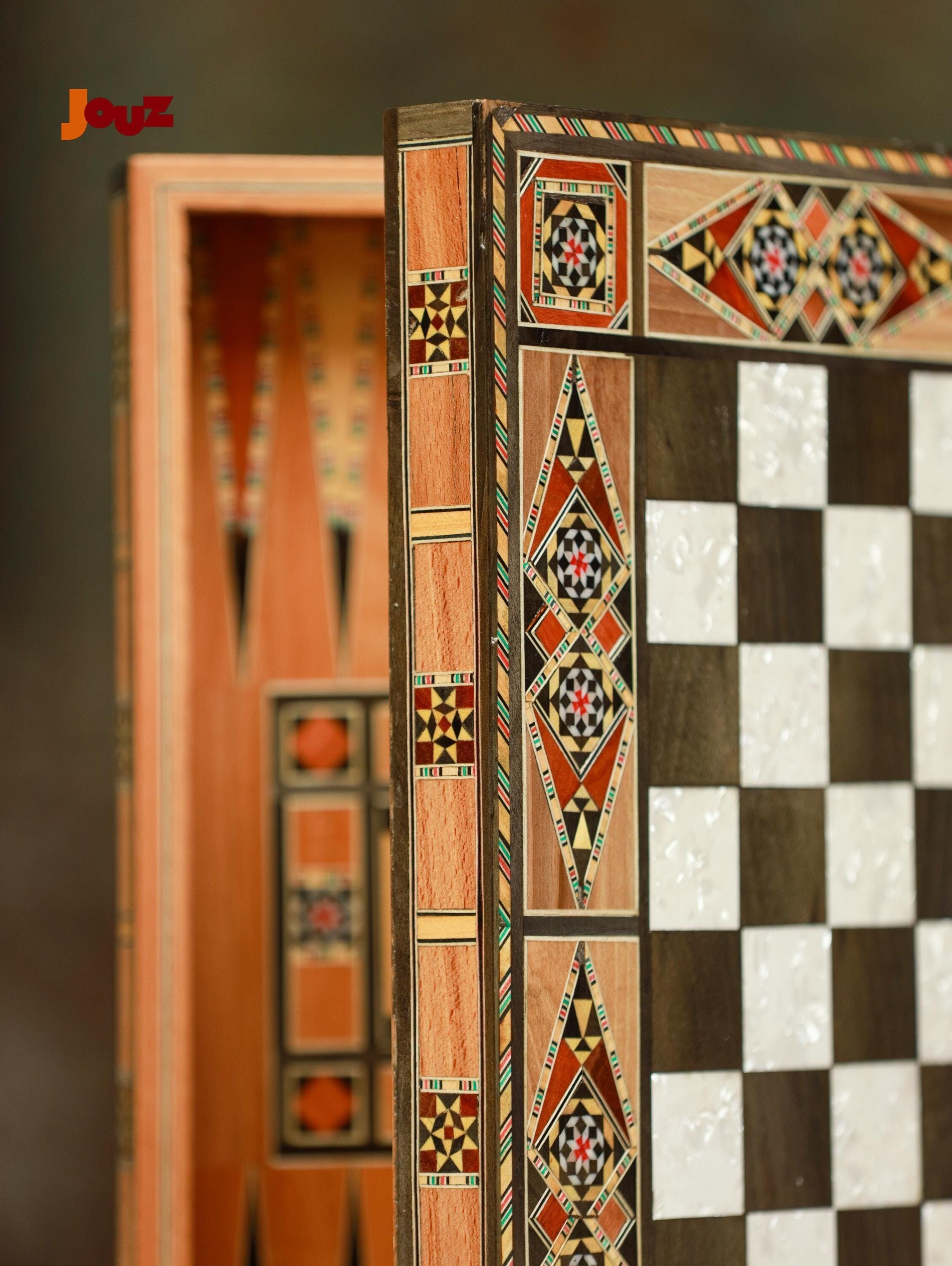 Handmade Wooden Backgammon & Chess Set 2-in-1 - Premium Folding Game Board - Travel Size Classic Games, Unique Gift Idea