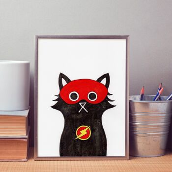 Flash Cat Wall Art Print A4 et A3 2