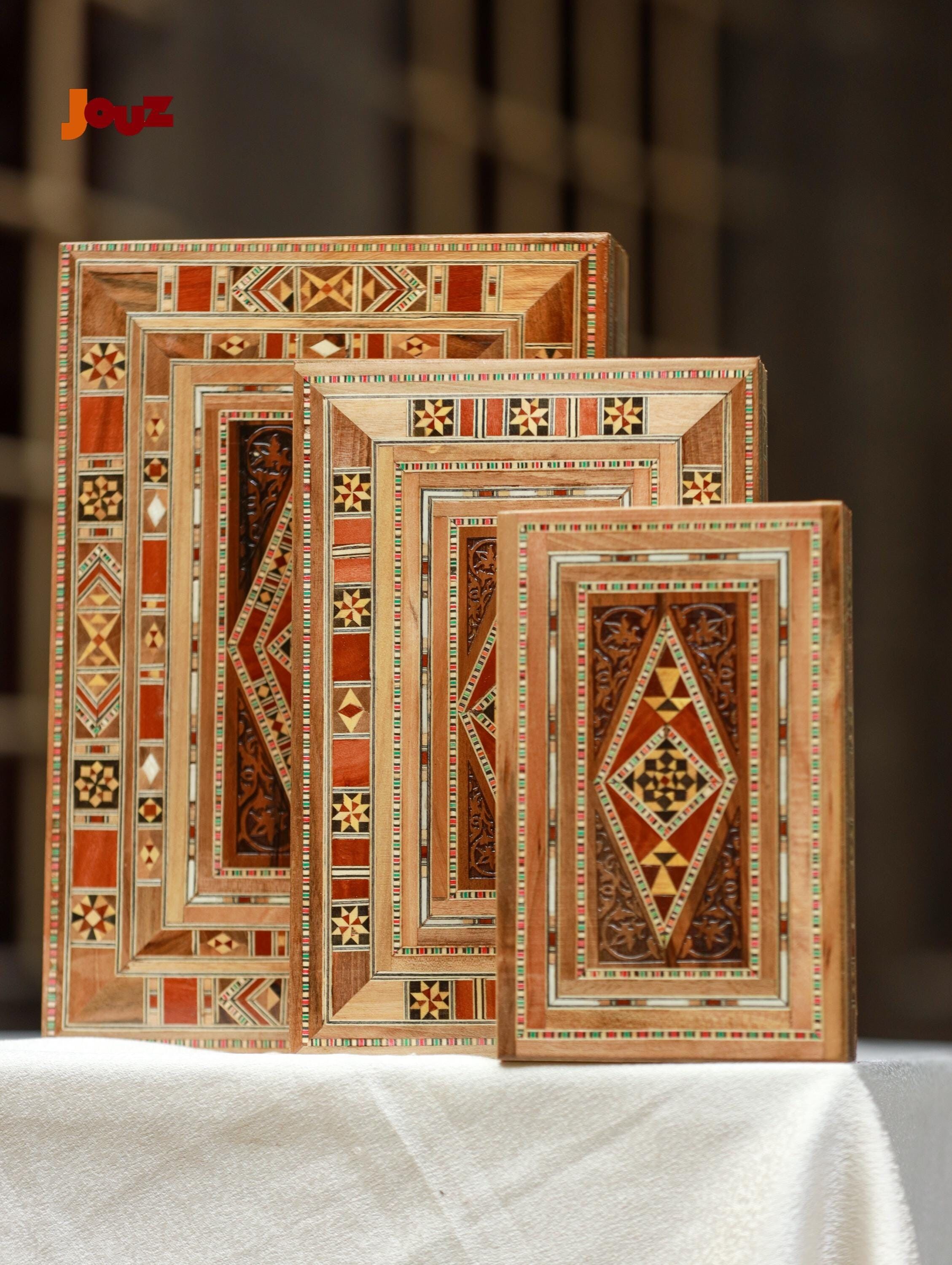 Set of 3 Handmade Wooden Mosaic Boxes - Small, Medium & Large - Decorative Storage Boxes - Gift Box Set - Unique Handcrafted Trinket Boxes