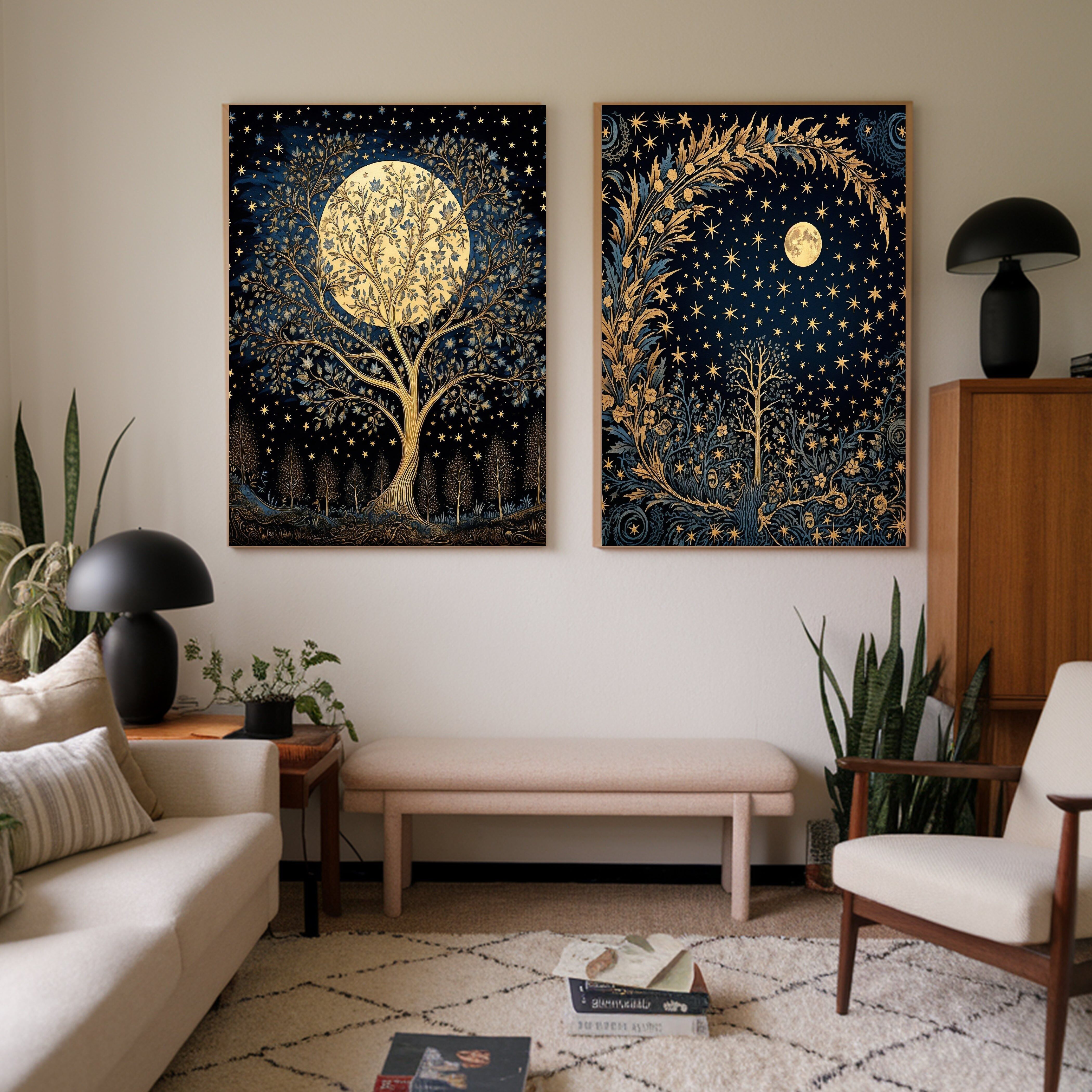 Mond und Sterne Himmlische Drucke 2er-Set