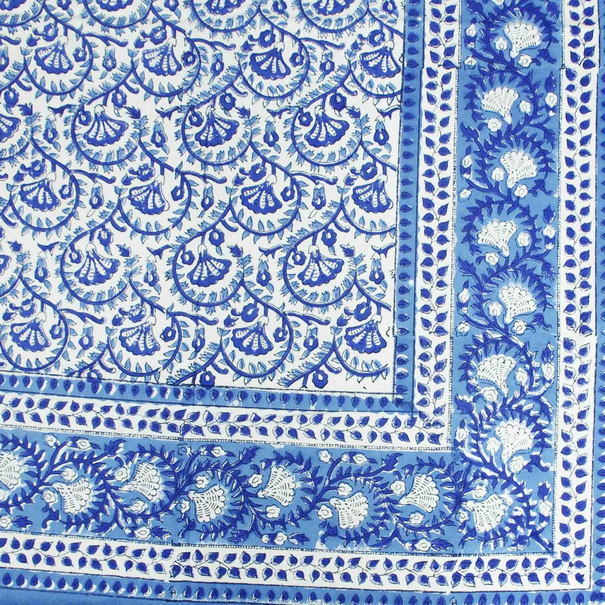 Mantel rectangular con estampado de bloques - Floral azul Jaal