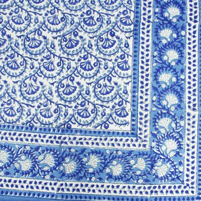 Block Printed Rectangular Tablecloth - Blue Floral Jaal