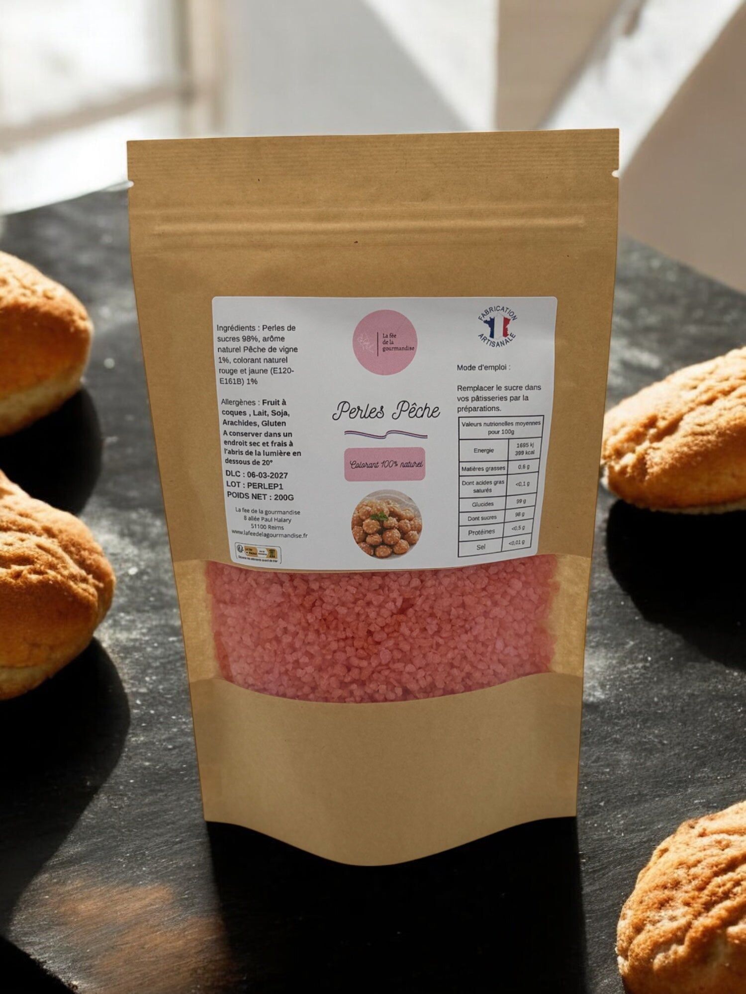 Peach flavored sugar pearls