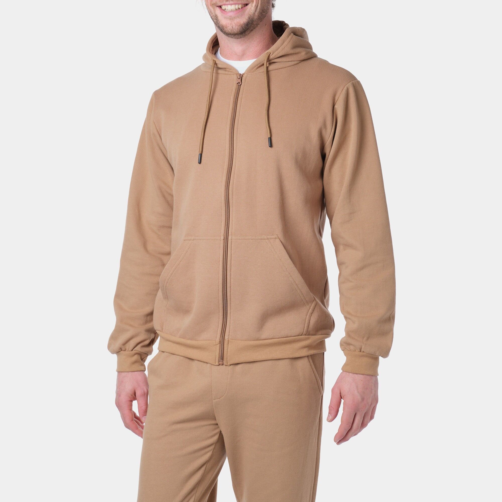 Hooded Fleece Vest in Pique Knit -SATORU-TAUPE-Pack of 6 pieces (Assorted sizes)