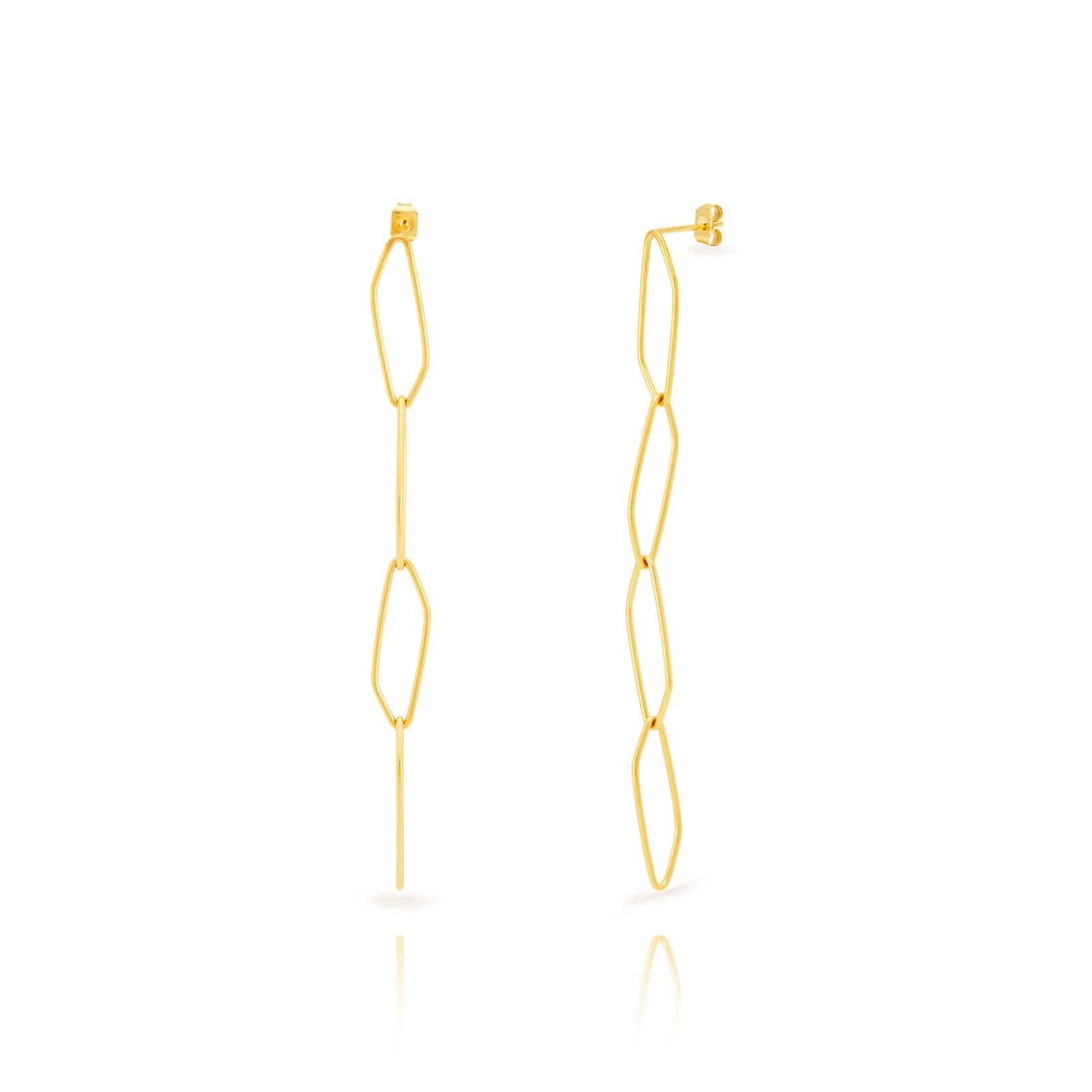 Pendientes largos de cadena de Rombos en acero- Flor de menta