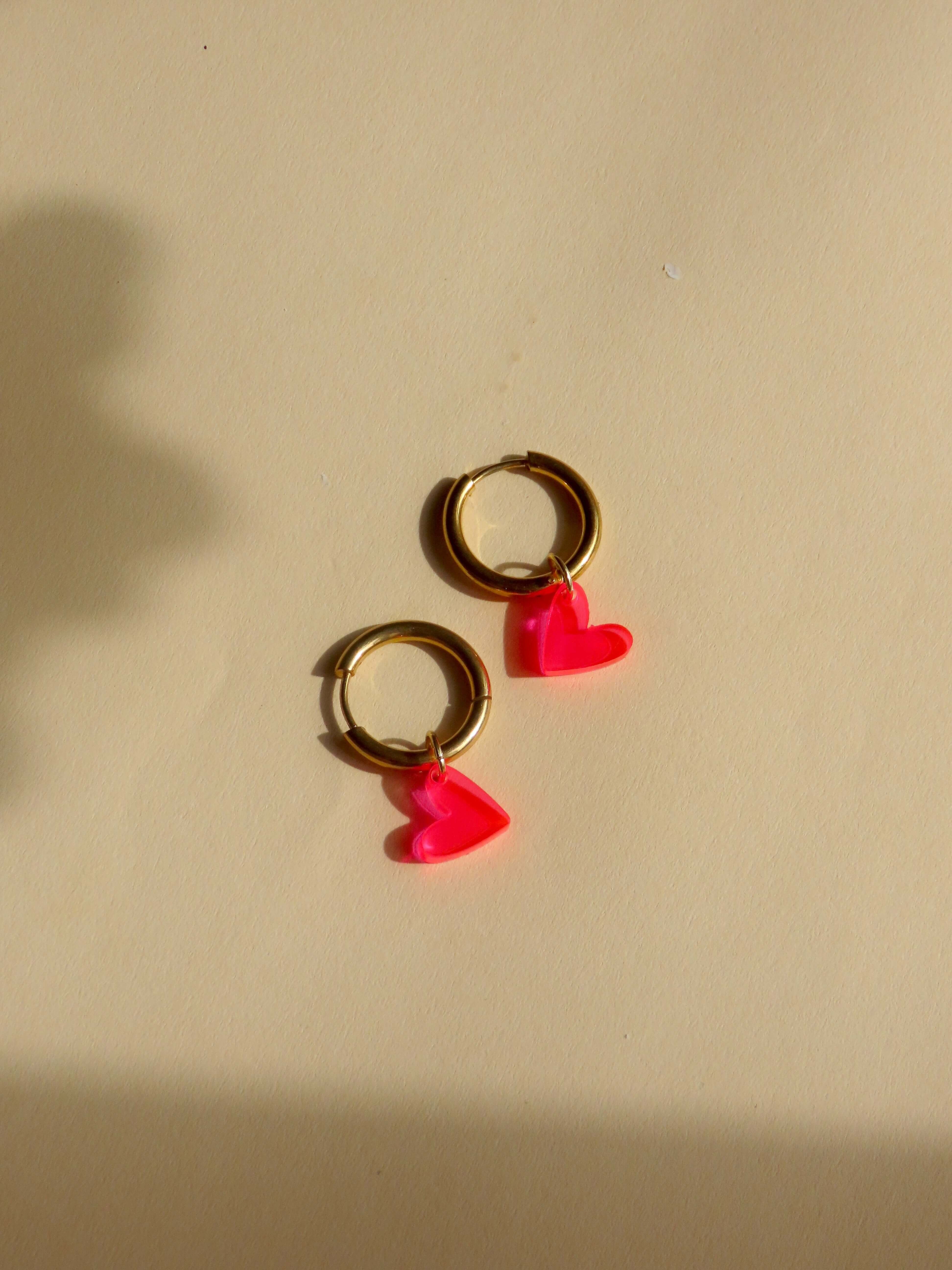 Pink Neon Heart Hoop Earrings